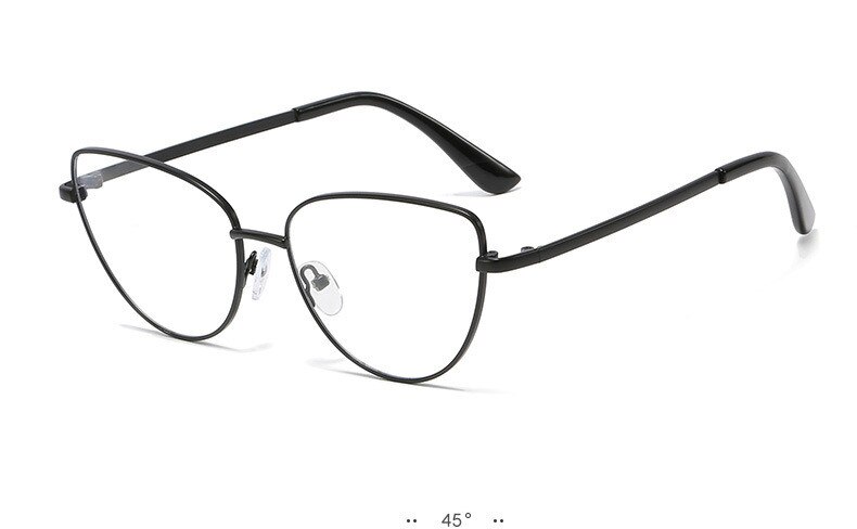 SOPRETTY de tendencia Retro Metal ojos de gato Marco de gafas de espejo plano, marcos de vidrio recetados para miopía, caso de hipermetropía F0225: Black