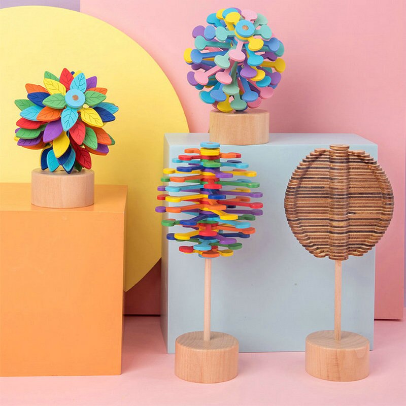 1 PC Fibonacci Sequence Wooden Toys Rotary Spin lollipop Toy Stress Relief bar Toys Funny Colorful Children Toy