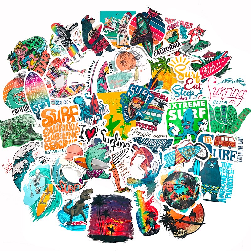 50Pcs Outdoor Sports Tropical Beach Surf Graffiti Sticker For Refrigerator Skateboard Suitcase Scrapbook DIY Waterproof Sticker