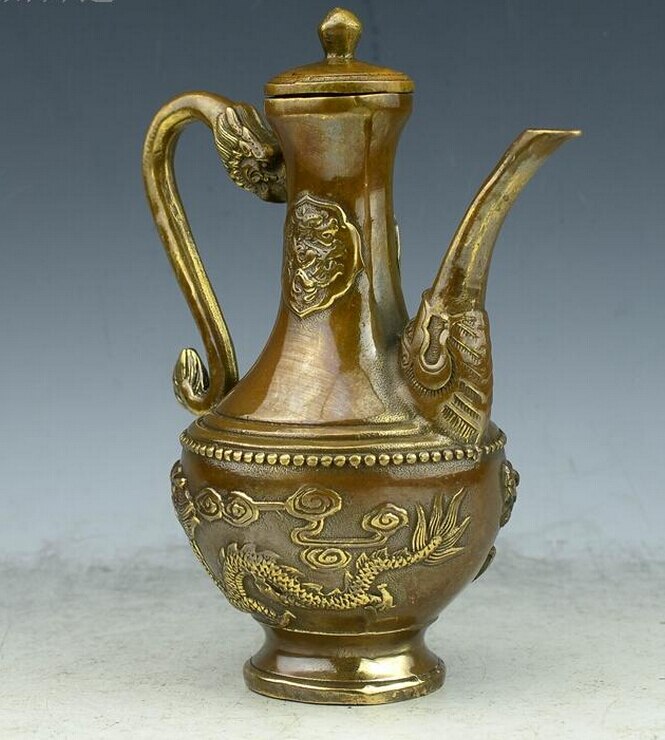 Scy 426+++ een antieke theepot van messing koper, pot, drakenkan, acht koperen ketel "woonaccessoires en ambachten"