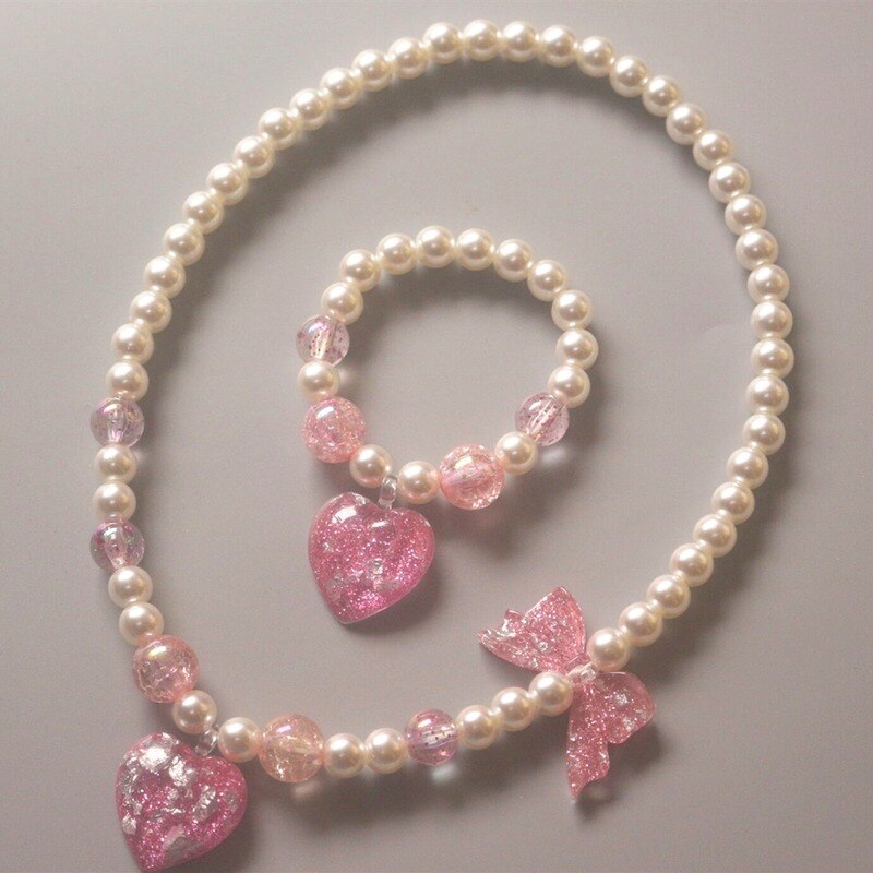 Børn perle halskæde armbånd sæt børn glitter hjerte stjerne vedhæng halskæde piger prinsesse perle legetøj børn & #39 ;s smykker