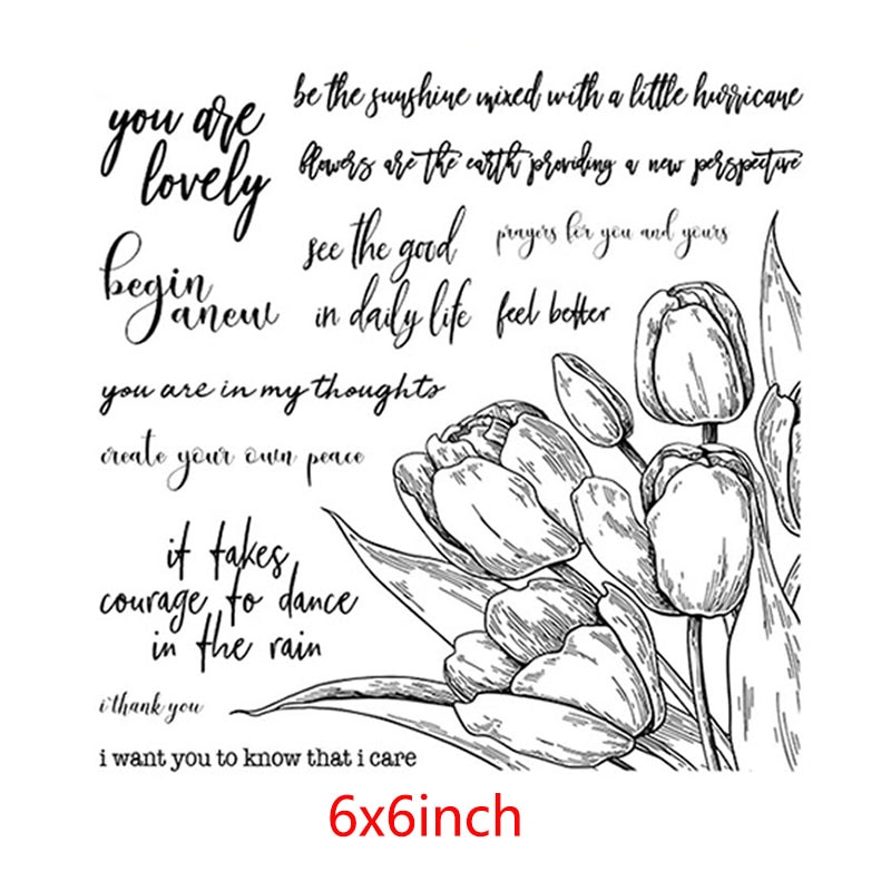 Tidlig tulipanbukett 6 x 6 tommer gjennomsiktig silikon klarstempel til scrapbooking gjør-det-selv håndverksdekorasjon mykt stempel