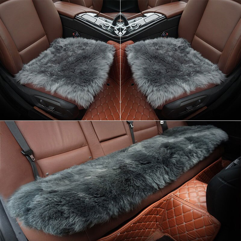 ROWNFUR Bont Schapenvacht Stoelhoezen Warm Universal Auto Stoelhoezen Interieur Beschermende Zitkussen Auto Cover Matten