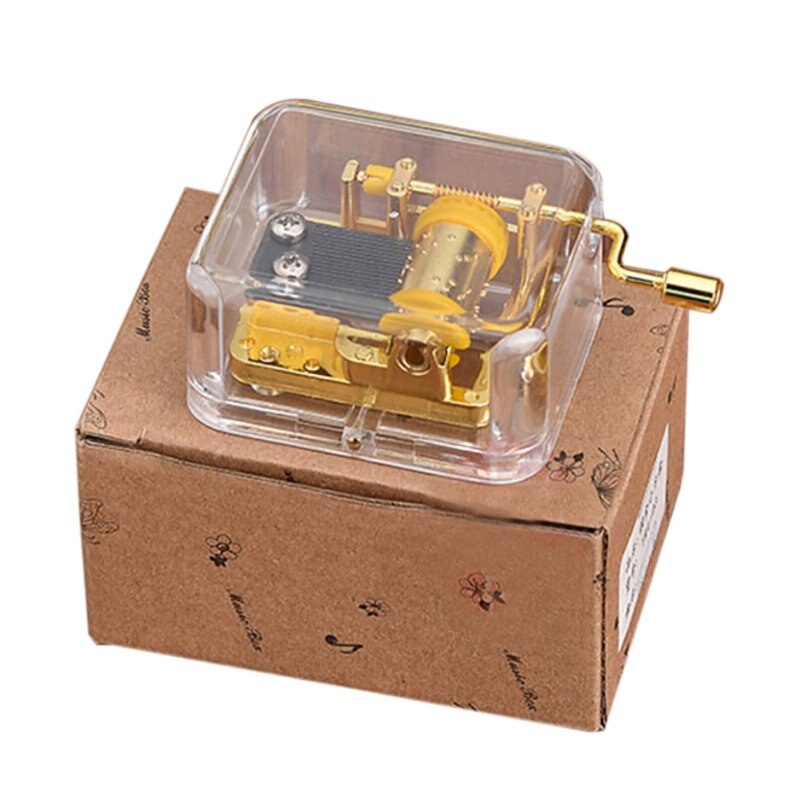 Transparent Acrylic Square Music Boxes Gold Hand Cranked Gurdy 18 Note Music Box Play Birthday Christmas Year