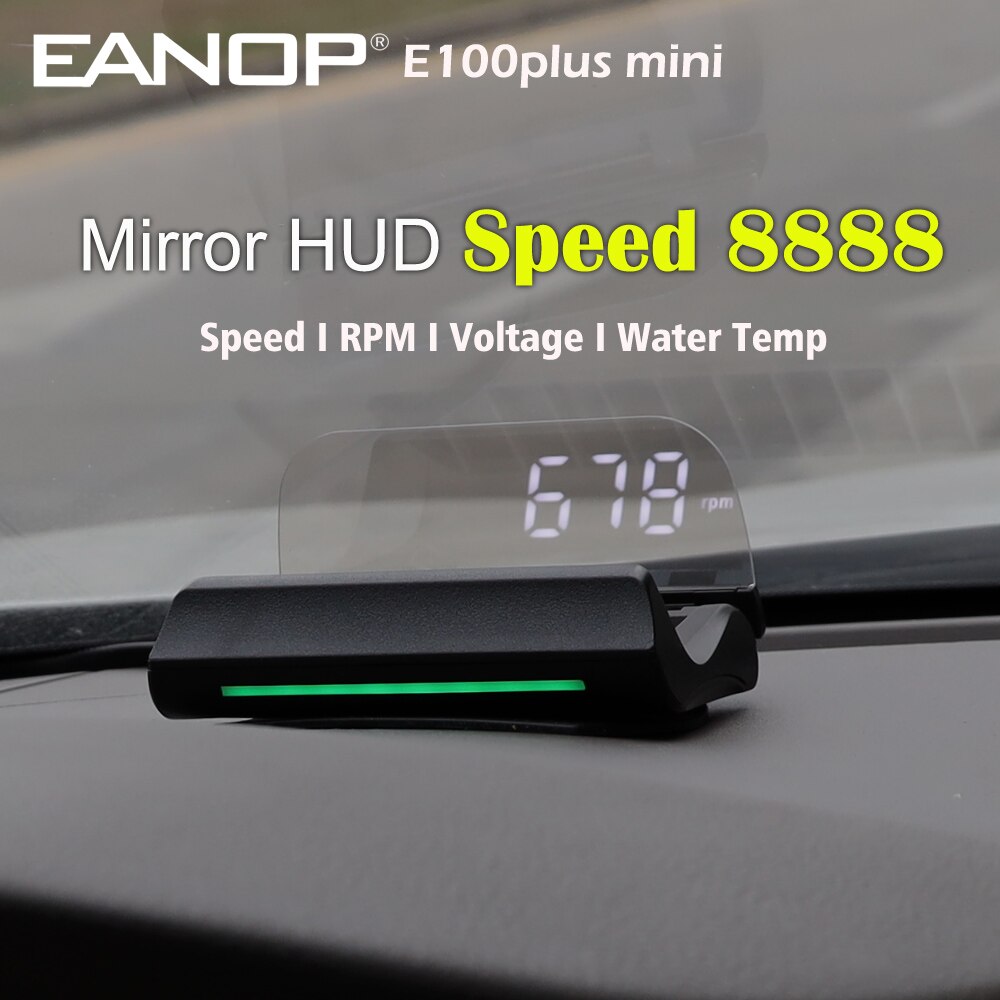 Mini OBD2 HUD Head up Display Speed RPM Voltage Projection with LED Strim Light Max Speed 8888 EANOP E100plus mini