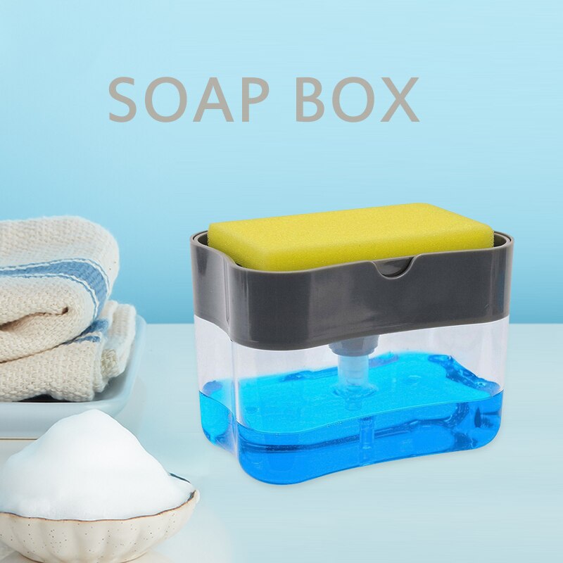 Soap Pump Dispenser With Sponge Holder Cleaning Liquid Dispenser Container Manual Press Soap Organizer Kitchen Cleaner Tool