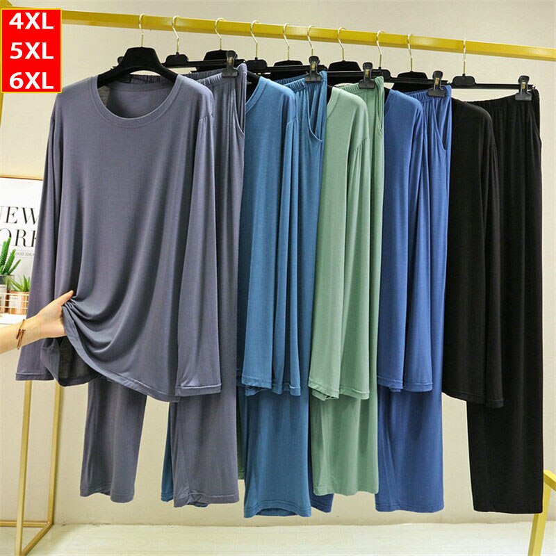 Pijamas modales de manga larga para hombre, ropa de dormir de talla grande 5XL 6XL, para el hogar, primavera y verano, 2022