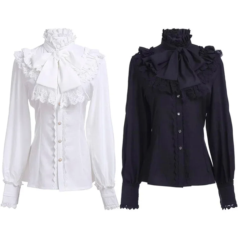 Costume da pirata smock Camicia vittoriana Camicetta gotica Camicetta rinascimentale da donna bianca Camicetta contadina medievale a maniche lunghe