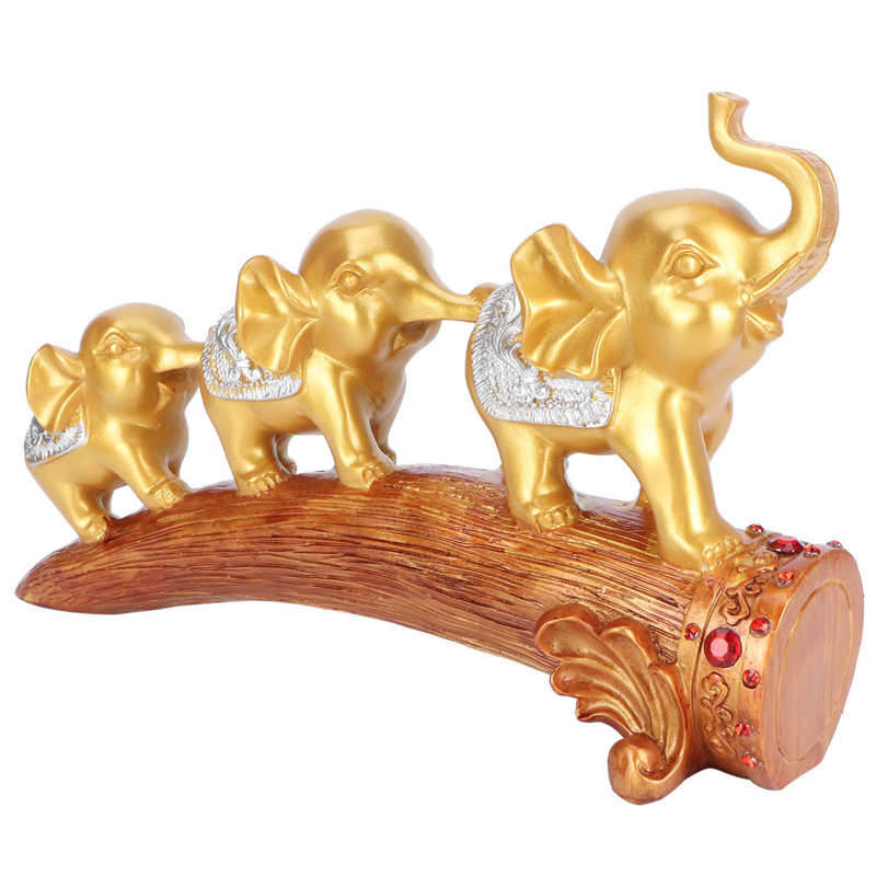 Gouden Olifant Standbeeld Art Ambachten Sculptuur Innovatieve Synthetische Hars Ornamenten Desktop Meubel