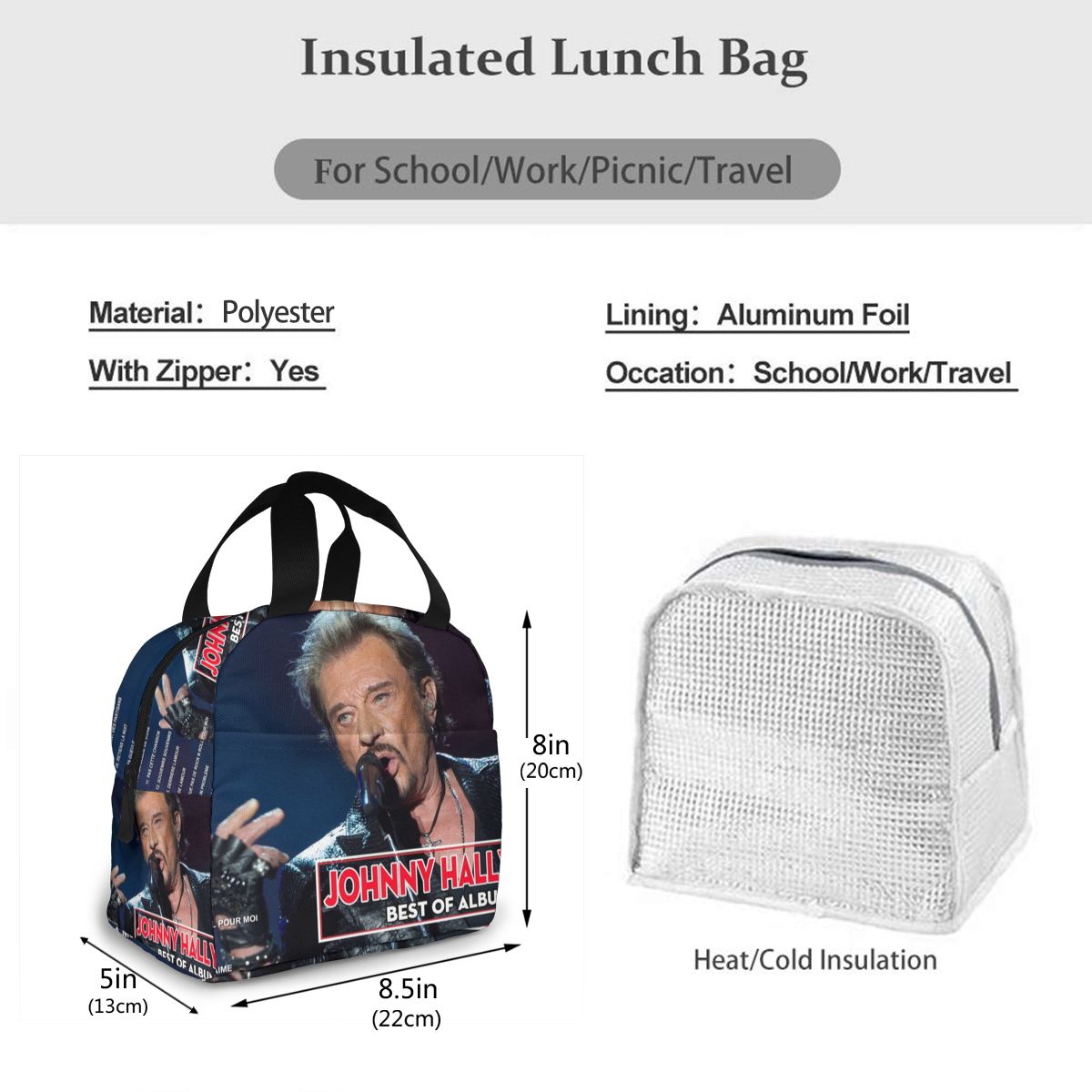 Johnny Hallyday mittagessen tasche kid frauen isolierung tragbare wasserdichte picknick coole tasche frühstück schule wiederverwendbare lebensmittel tasche neue