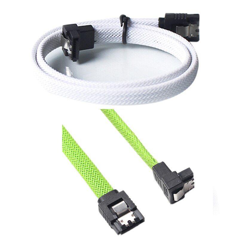 2 Pcs 50CM SATA 3.0 III SATA3 7Pin Data Cable Right Angle 6Gb/S SSD Cables HDD Hard Disk Data Cord With Nylon Sleeved (White Wit: Default Title