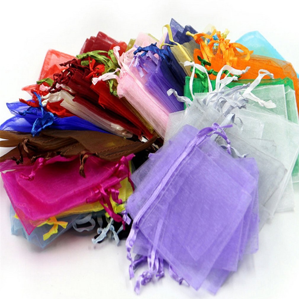 100Pc Organza Bag Jewelry Packaging Candy Wedding Party Goodie Packing Favors Cake Pouches Drawable Bags For Sweets