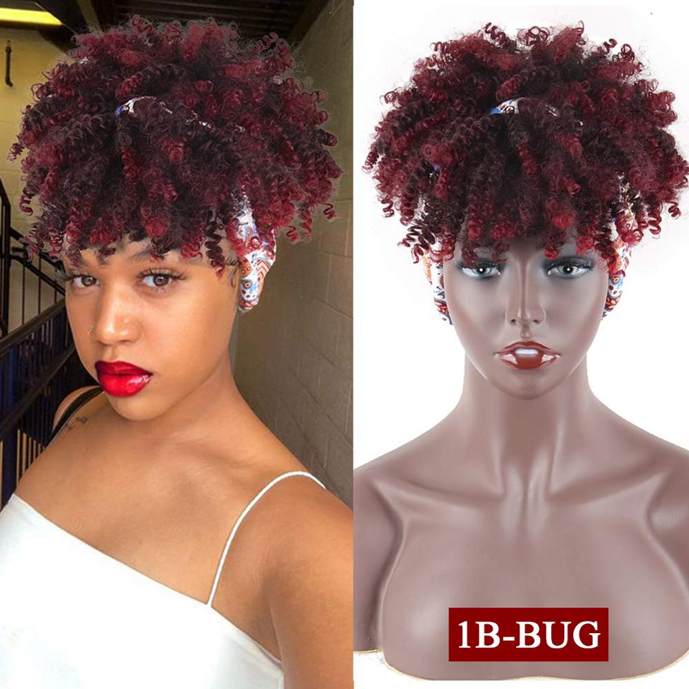 Burgundy Curly Synthetic Puff Wig - Short Afro Puff Hair Red Afro Wigs for Black Women Glueless Wear and Go Wig  main image 4