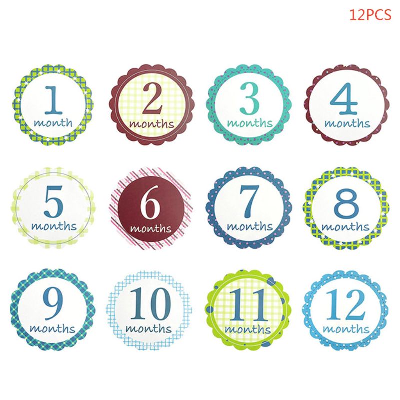12 Pcs Baby Pregnant Monthly Stickers Memory Recording Milestone Sticker Props: 525