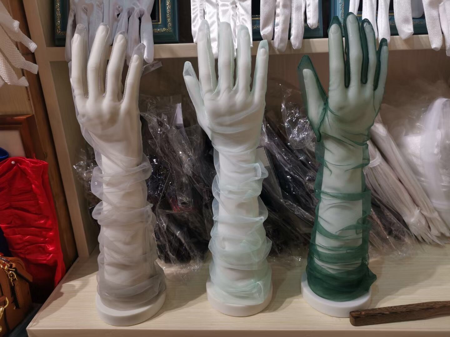 Guantes de novia largos elegantes, longitud del codo, dedo, tul, de boda