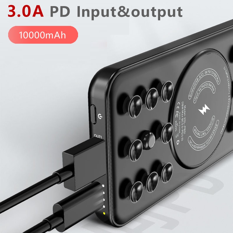Draadloze snelladende powerbank 10000 voor iphone 11, draagbare zuignappen, draadloze draagbare oplader voor iphone 11 pro, zwart