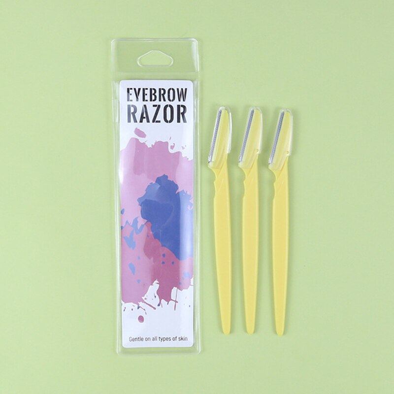 3 Stks/set Wenkbrauw Trimmer Eye Brow Haar Remover Facial Razor Wenkbrauwen Blades Scheerapparaat Scherpe Draagbare Set Vrouwen Beauty Make-Up Tool kit: Yellow with bag