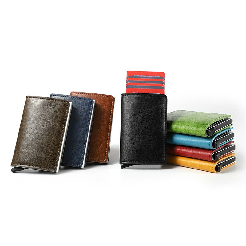 Zovyvol Veiligheid Smart Portemonnee Anti-Diefstal Mannen En Vrouwen Kaart Portemonnee Metalen Aluminium Solid Slim Kleine Korte Portemonnee cartera Mujer