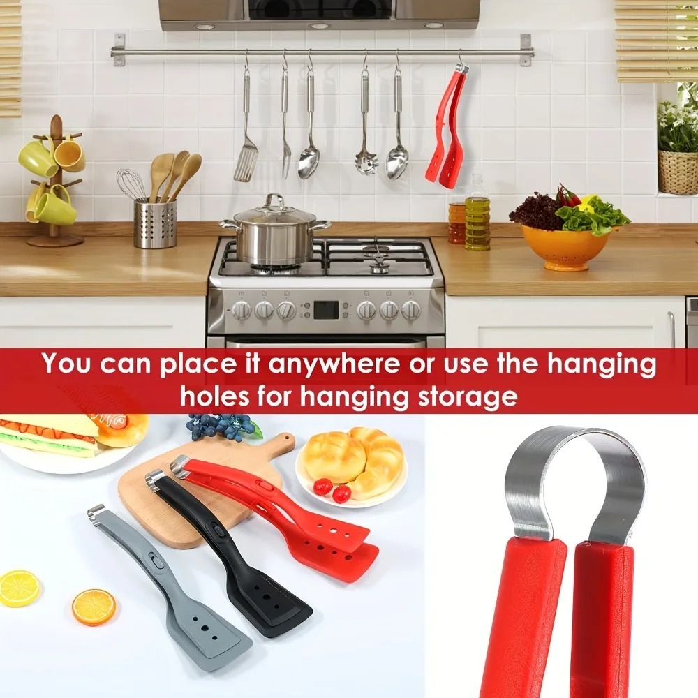 2 in 1 Stainless Steel Cooking Tongs with Silicone Tips Heat Resistant Non Stick for BBQ Steak Fish Pancakes Kitchen Tools