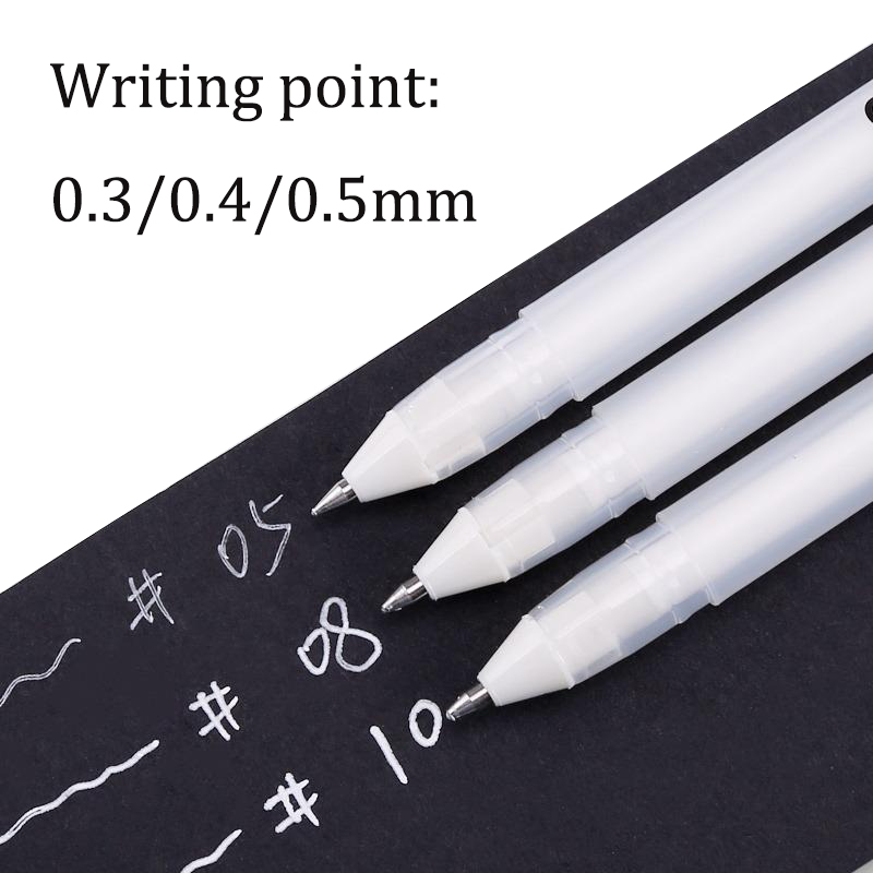 Penna gel bianca da 0,3/0,4/0,5 mm Penna Marke ad alta luminosità Penna per pittura artistica in cartone nero Penne a linea bianca Scrittura fluida