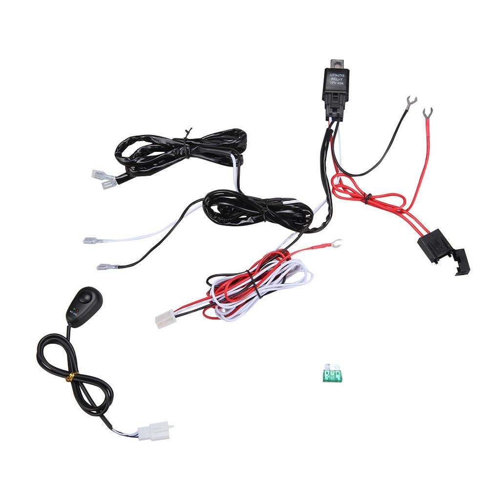 Universal 12V 40A Car Fog Light Wiring Harness Kit Loom For LED Work Driving Light Bar With Fuse And Relay Switch