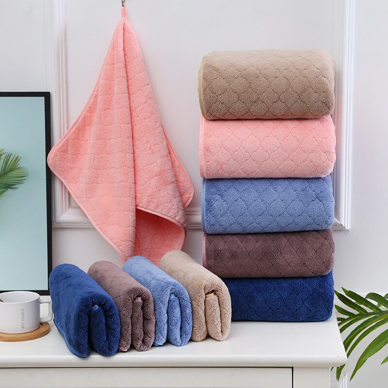 Eenvoudige Euro Stijl Handdoek Set 2 Stuks Effen Kleur Grote Handdoeken Badkamer 70X140 Voor Vrouwen Douche Gezicht Hand handdoeken Blauw Coral Fleece
