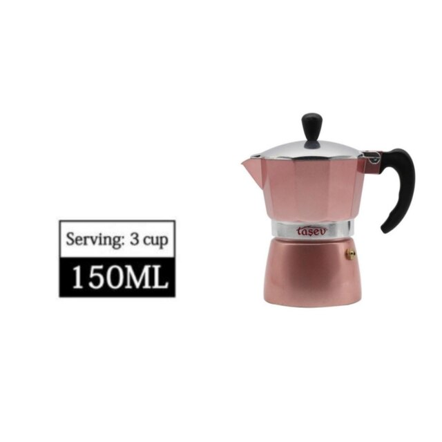 Aluminum Mocha Pot Coffee Maker Durable Moka Cafeteira Espresso Moka Coffee Pot 3 / 6 cup Red Blue Silver Rose: Rose 3 cup