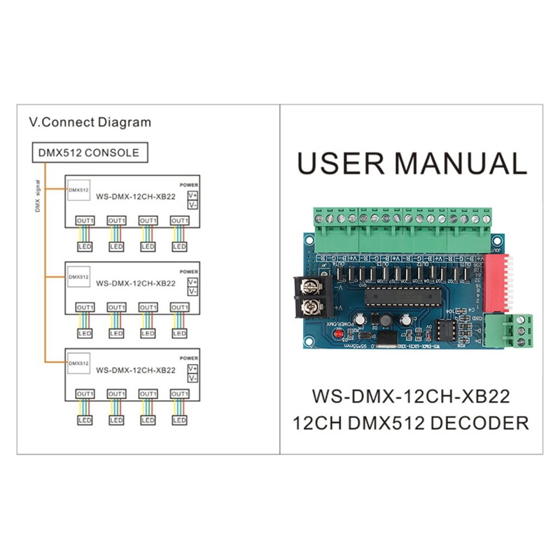 Dc5v-24v 12ch dmx 512 led-decoder, 12- kanal-dmx 3p- konstantspannungsregler/dimmer für led-lampenmodule