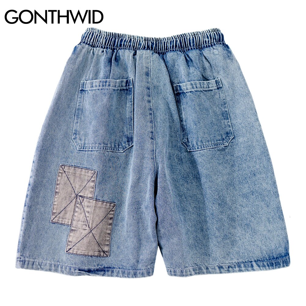 GONTHWID Denim Jean Shorts Streetwear Hip Hop Color Block Patchwork Short Jeans Harajuku Casual Baggy Short Denim Pants