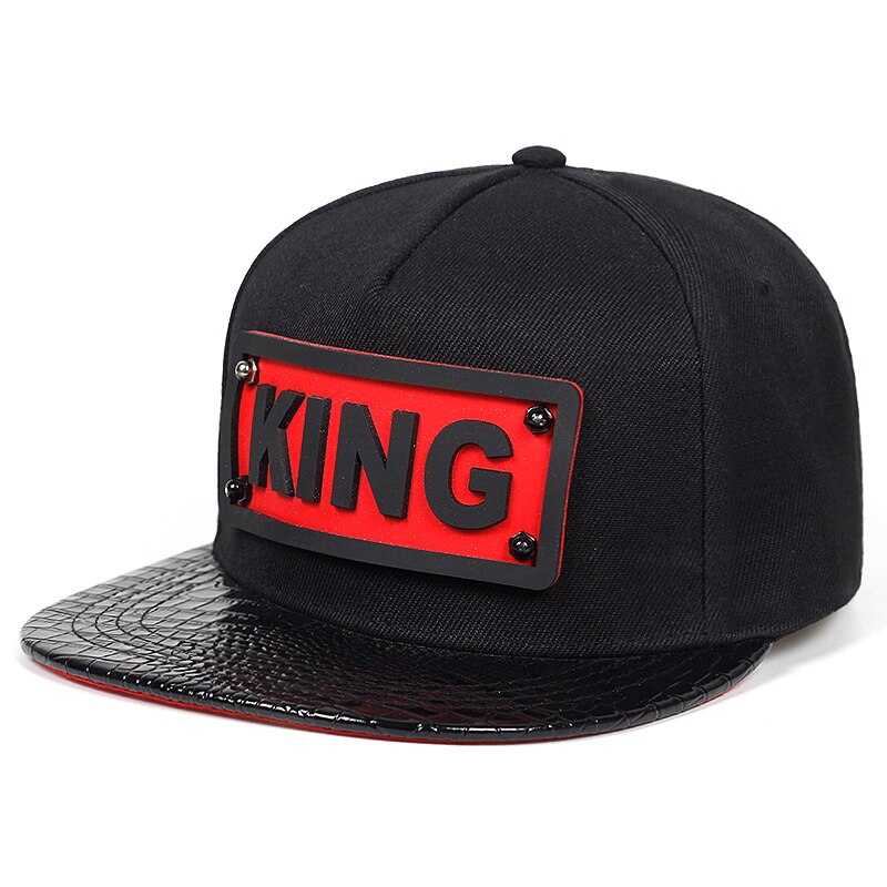 summer men baseball cap hip hop hats pu leather Flat eaves hat 3D KING soft silicone caps sun hats snapback hats gorras: Black