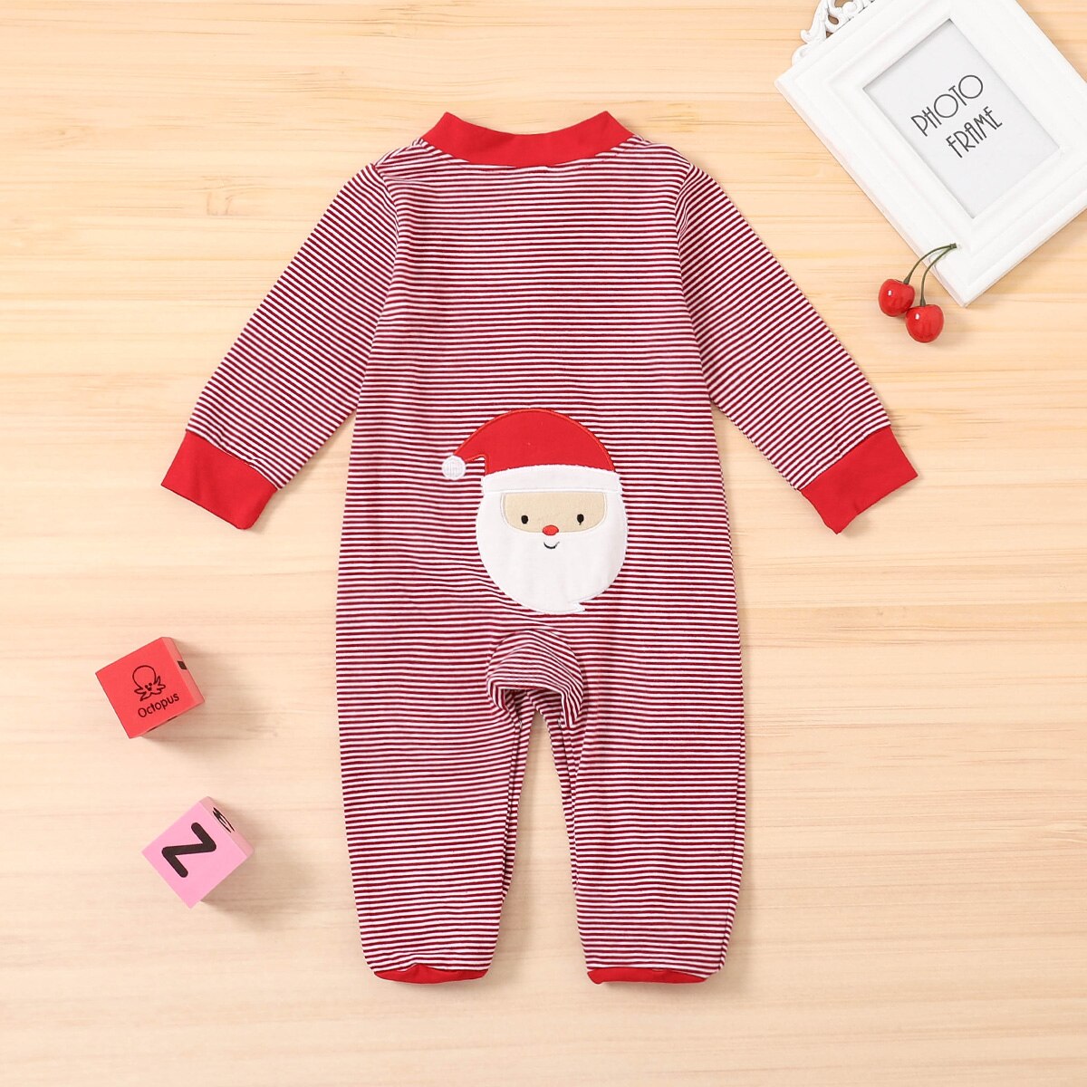 Pasgeboren Baby Kerst Footies Gestreepte Lange Mouwen Jumpsuit Cartoon Leuke Kerstman Patroon Xmas Playsuit Voor Peuter Baby Meisjes Jongens