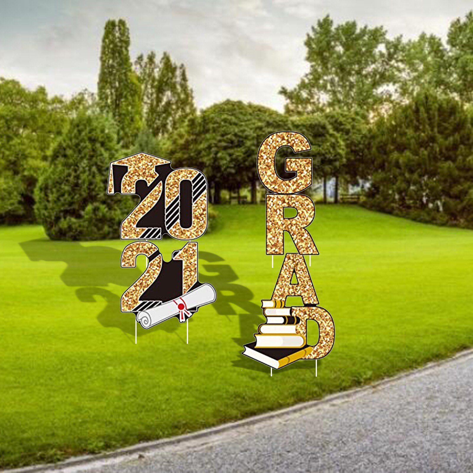 Graduation Grade Garden Sign Decorations Outdoor Lawn Yard Sign with Stakes DIY Graduation Party Decoration Accessories #Y