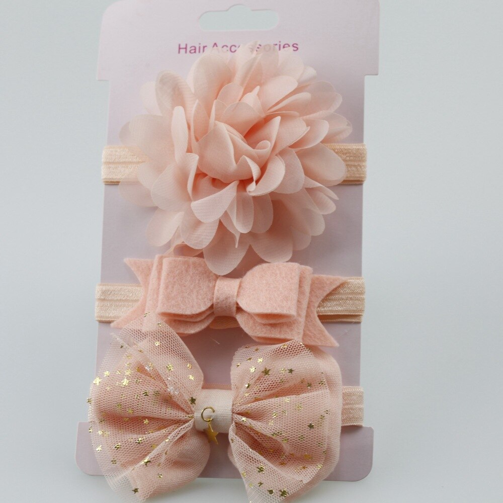 on 3pc baby girl boy elastic flower headband children skinny stretchy Bowknot elastic hair Band