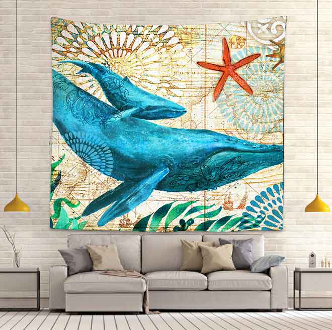 Simsing – tapisserie suspendue en forme de baleine bleue, animaux marins, Art mural, pour salon, chambre à coucher, décoration de dortoir