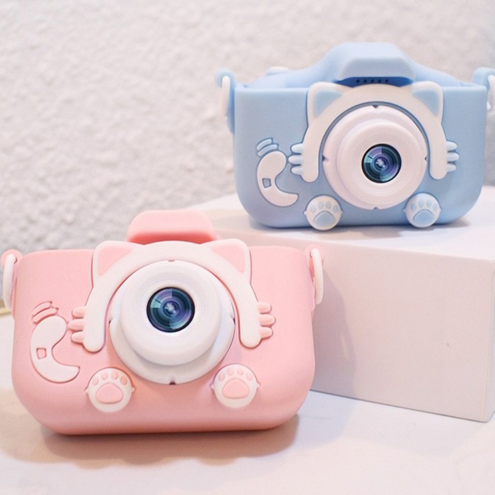 Mini digitale camera cartoon schattige camera speelgoed kinderen verjaardag peuter speelgoed geheugenkaart camera met siliconen hoes