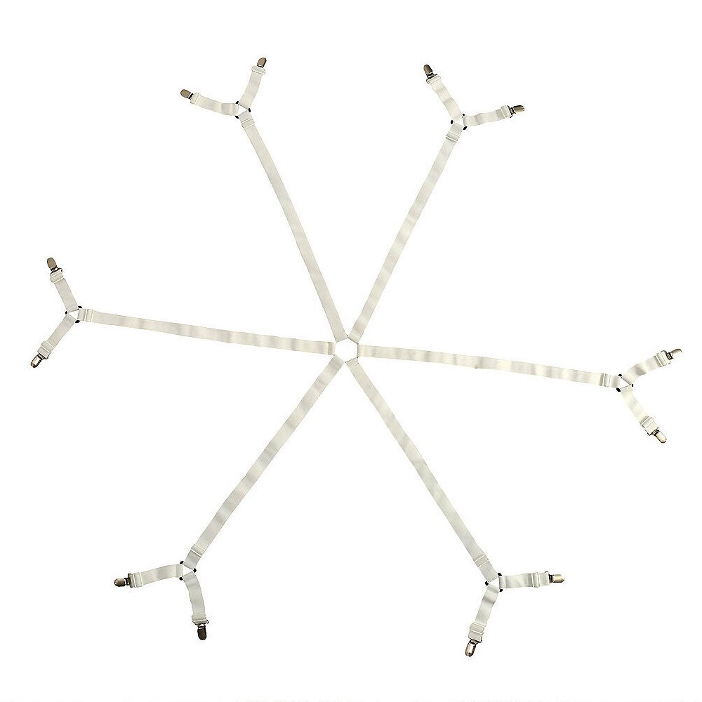 Bed Sheet Clip Round Long Adjustable Crisscross Sheet Straps Grippers Six Sides Fit for All Size Shape Bed Round Table Clips 3