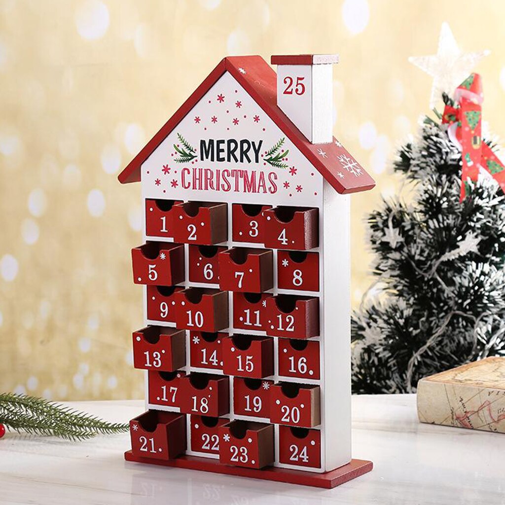 Wooden DIY Christmas House Advent Calendar Red house Merry Christmas calendars Year Decor