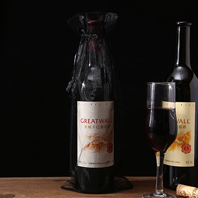 Organza wijnzakken met trekkoord, huwelijkscadeauzakje in paars rood goud roze bungurdy champagnefleshouder, feestevenementbenodigdheden: Black