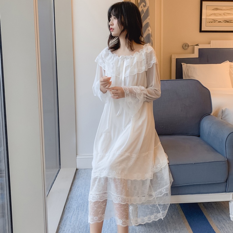 Vrouwen Lolita Night Jurk Prinses Nachtkleding Multilayer Kant Mesh Romantische Vintage Victoriaanse Nightgowns Nachthemd Lounge Wear