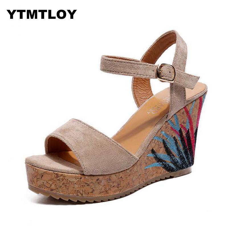 Kvinder sandaler platform wedges sko til hæle sandalias mujer sommer wedge print sommer sko zapatos mujer  t66
