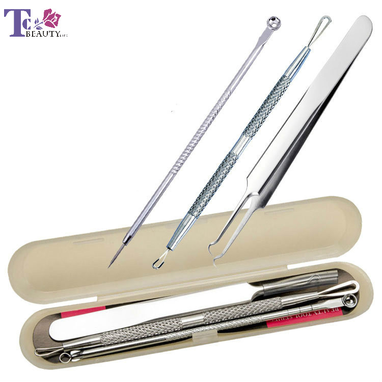 3pcs Blackhead Acne Comedone Pimple Skin Care Kit Extractor Remover Tool Needles Face Cleaning Pore Cleaner Squeezing Remover