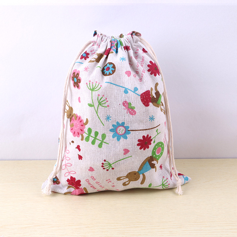 Bolsa de tela de lino y algodón con cordón para niños, bolsa de almacenamiento de zapatos de tela de viaje con estampado de plantas y animales, estuche de maquillaje, de Navidad: L / Morado