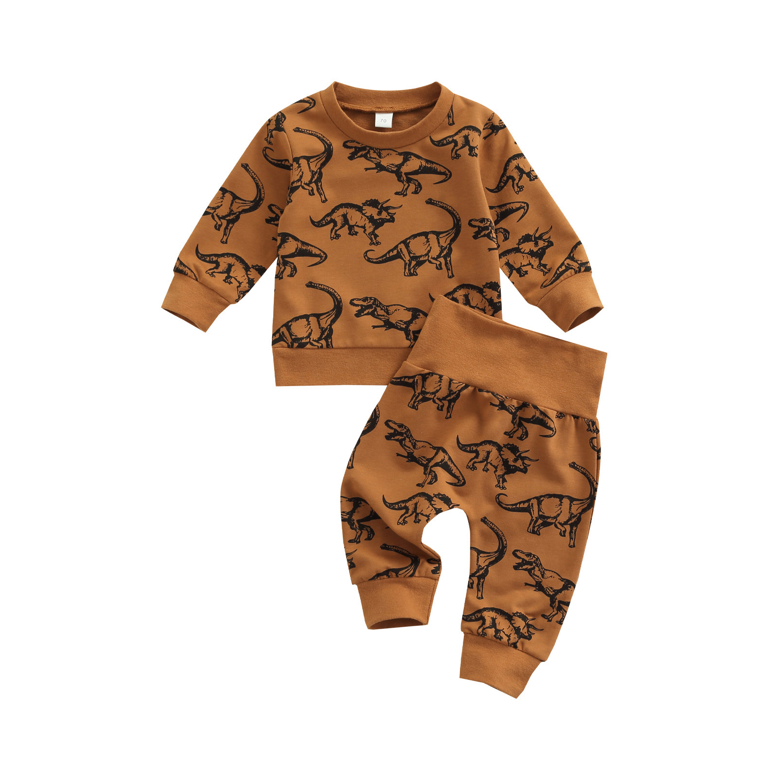 0-24 Maanden Cool Baby Boy Dinosaur Set, lange Mouw Ronde Hals Tops Elastische Hoge Taille Gedrukt Lange Broek, Kinderkleding