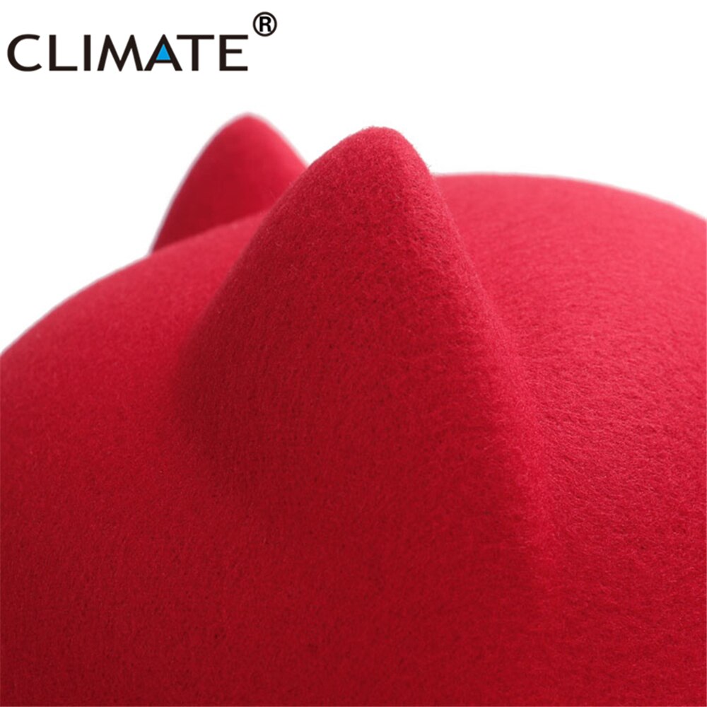CLIMATE-Sombrero de fieltro con orejas de gato para mujer, sombrero de lana de poliéster, bonito, a la