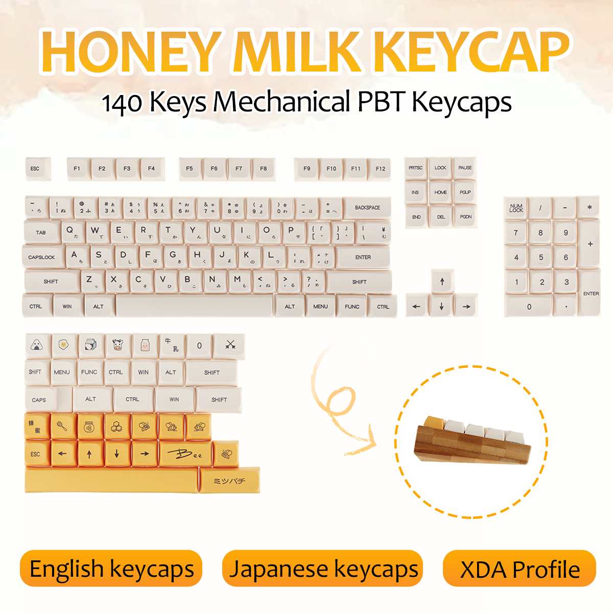 Keycaps 140 nøkkel pbt keycap farge-under xda profil melk hvit honning japanske eller engelske keycaps til spilling mekanisk tastatur
