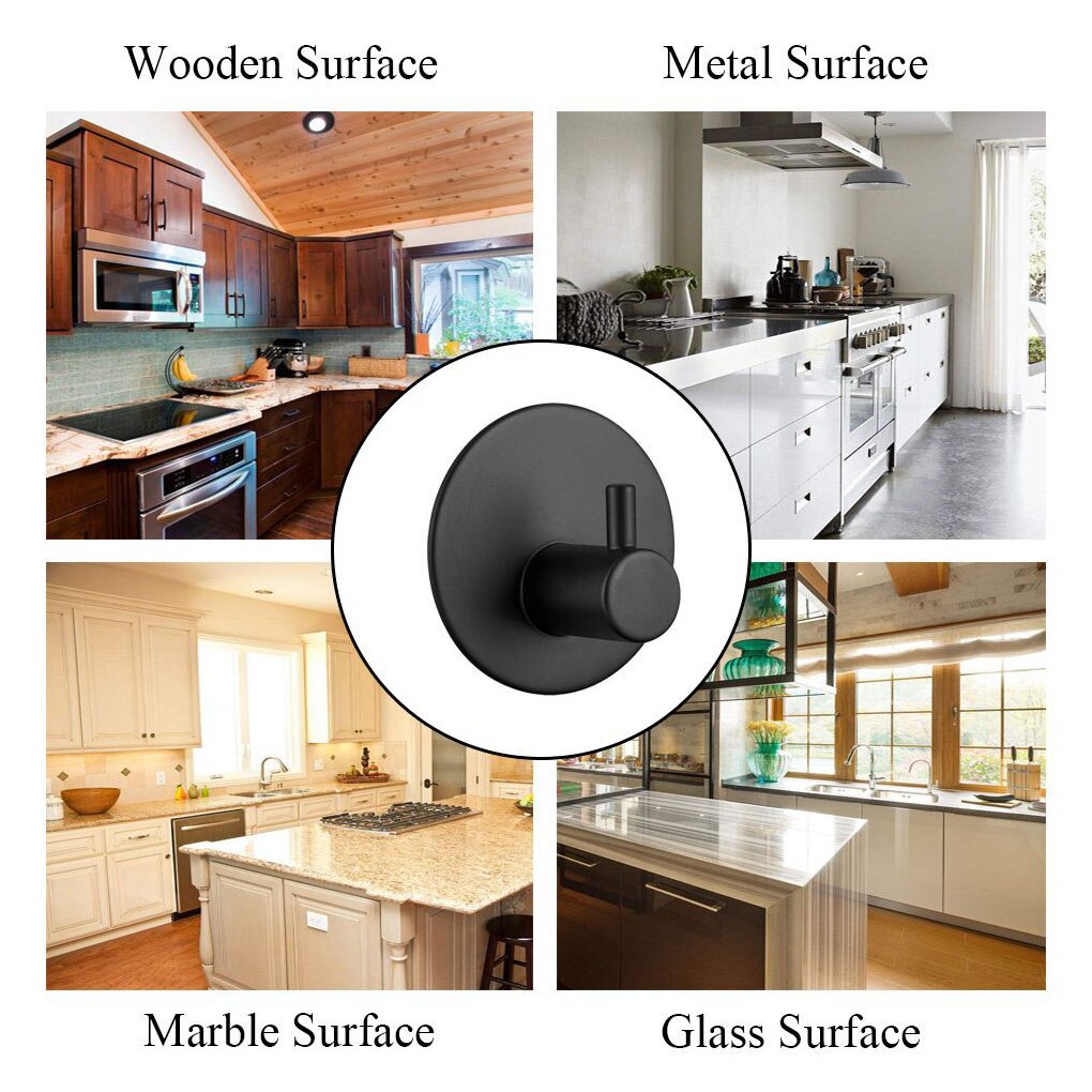 Rvs Kapstok Zwarte Zelfklevende Muur Haak Keuken Badkamer Handdoek Haak Muur Houder Hoed Handdoek Hanger 4.5x4.5x3cm