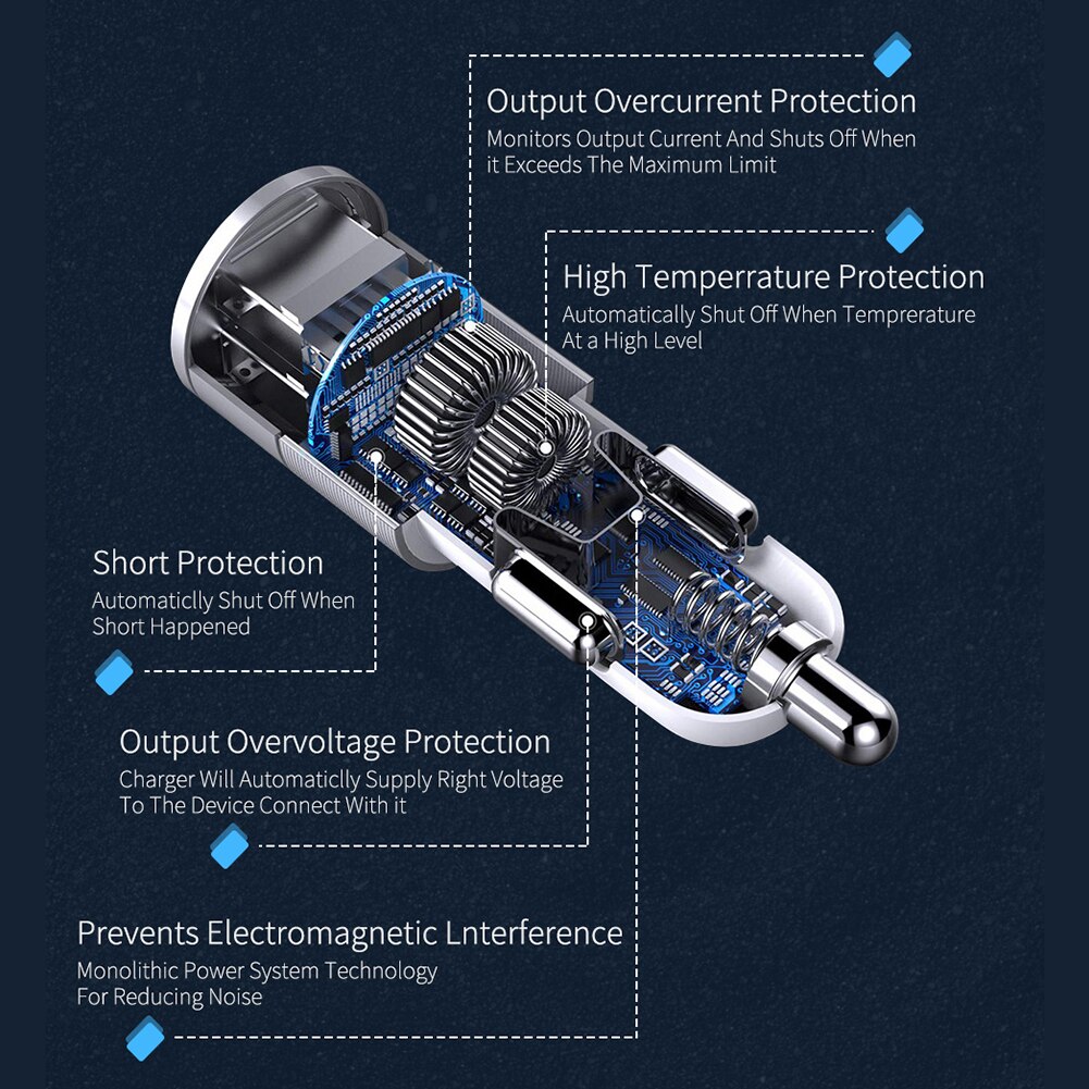 Byscoon 30w usb mini-autoladegerät schnellladefunktion  qc 3.0 schnelllade-metallladegerät für iphone 13 pro max, 12 mini , 11 xr xs und samsung