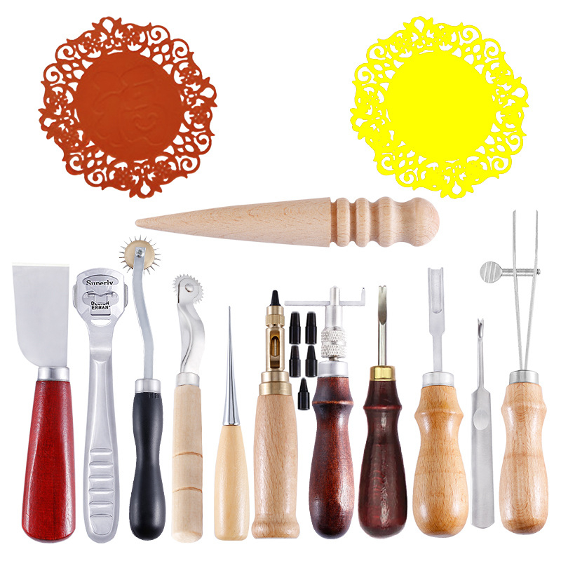 Miusie Lederen Naaien Gereedschap Diy Leather Craft Gereedschap Hand Naaien Tool Set Zadel Groover Met Priem Gewaxt Draad Vingerhoed Kit: Type5