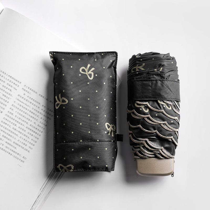 Ombrelle ensoleillé à motif nœud papillon | Mini ombrelle Portable, Anti-UV, paraguay, ombrelle pliante, matériel de pluie pour femmes: black