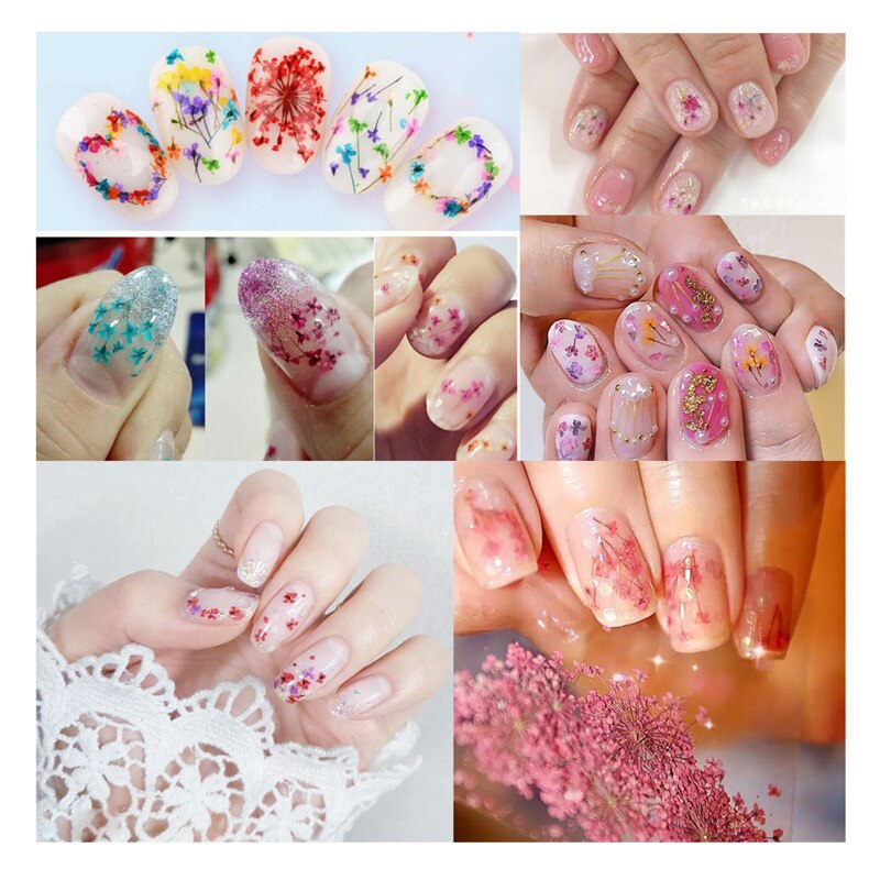 Addfavor Droge Bloemen Nail Art Decoratie 3D Nail Art Bloemen Sticker Babysbreath DIY Tips Manicure Gereedschap 12 Kleuren/Doos